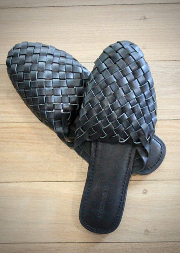 Slip-on style featuring a woven leather mule, by Straw&Berry Collective
