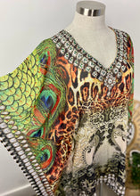 Load image into Gallery viewer, Brand:  Bilgola Circa: 2015 Style: short kaftan Lined: no Preloved: yes Colour: multi Fabric: 100% Poly Georgette Hand wash only Size M (Aus) Length 90cms