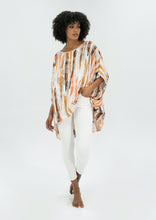 Load image into Gallery viewer, The Basic Top by Caro The Label, is another best seller.   In a gorgeous print of earthy tones that represent the colours of outback Australia.  Crafted from soft 100% Rayon fabric is lightweight and cool, slightly longer at the back and loose flowing, perfect with jeans or leggings, even shorts.  3/4 length wide sleeves create a relaxed but flattering shape that can be dressed up or down, for the beach or the bar!
