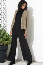 Load image into Gallery viewer, Made for effortless elegance, these Rayon Mar tailored wide leg trousers in black will take you effortlessly from desk to dinner !  Lightweight with an elegant high waist, these pants feature 2 front pockets and a flattering tailored fit.  The high waist lengthens the silhouette and the lightweight fabric is both comfortable and cool and floats elegantly with every move.  Wear with a silk blouse to the office or with an off the should top and jacket,
