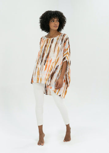 The Basic Top by Caro The Label, is another best seller.   In a gorgeous print of earthy tones that represent the colours of outback Australia.  Crafted from soft 100% Rayon fabric is lightweight and cool, slightly longer at the back and loose flowing, perfect with jeans or leggings, even shorts.  3/4 length wide sleeves create a relaxed but flattering shape that can be dressed up or down, for the beach or the bar!