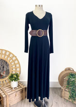 Load image into Gallery viewer, The Median Woven leather belt is 7cm wide with a round brass buckle and classic leather weave.  Made to be worn at the waist but feel free to wear it lose around the hips - the woven design allows for multi -sizing.  Looks stunning with a simple dress
