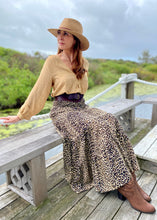 Load image into Gallery viewer, The Kitty Skirt in a gorgeous leopard print, will be a seasonal favourite in your robe.  The long flowing tiered skirt is relaxed with a sheared waist with drawstring and the Rayon fabric is lightweight and cool, a very versatile addition to your robe can be worn as a dress! 
