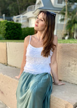 Load image into Gallery viewer, Fashion loves a little romance!  Discover your love for Italian made fashion with the Primadonna Feather Singlet by Jenny Jazz!   This soft raw cut silk is tiered on the front, with a delicate sequin neckline to add a touch of feminine glamour to any outfit. 

