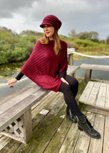 Load image into Gallery viewer, This soft Mohair/acrylic knitted Cap exudes a sassy, bohemian style.  Knitted in a light weight yarn, the pretty knit features a ribbed pattern in a generous slouchy style.  It is sure to keep your pretty head snug, warm and stylish through winter and spring!  Wear it with our Mohair blend Poncho.
