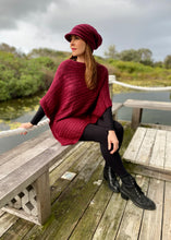 Load image into Gallery viewer, This soft Mohair/acrylic knitted Cap exudes a sassy, bohemian style.  Knitted in a light weight yarn, the pretty knit features a ribbed pattern in a generous slouchy style.  It is sure to keep your pretty head snug, warm and stylish through winter and spring!  Wear it with our Mohair blend Poncho.
