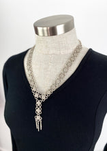 Load image into Gallery viewer, A Silver plated daisy chain creates this pretty and easy to wear Daisy Chain necklace.  Square daisy chain links create this flattering mid length necklace that will compliment any outfit, work or play.  Strong and beautifully made yet delicate in its design this is a lovely piece you will reach for time and again.  Secure with a hook and chain.  One size only  * Quality silver plated pewter – lead and nickel free
