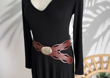 Load image into Gallery viewer, Add a bit of bohemian styling to your wardrobe with the beautifully woven Marrakesh Leather Belt.  With an engraved metal oval shape buckle and beautifully detailed leather weave, this belt will be the focus of your outfit.   
