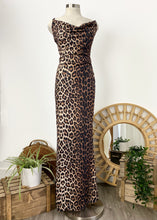 Load image into Gallery viewer, Brand: Missguided Circa: 2019 Style: Slinky Maxi Dress Preloved: never worn - label attached Colour: Leopard Brown Fabric: Polyester/elastane Wash gentle 30degs Size 10 (Aus) EU 38 Length 160 inc straps
