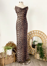 Load image into Gallery viewer, Brand: Missguided Circa: 2019 Style: Slinky Maxi Dress Preloved: never worn - label attached Colour: Leopard Brown Fabric: Polyester/elastane Wash gentle 30degs Size 10 (Aus) EU 38 Length 160 inc straps
