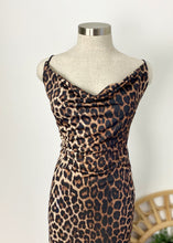Load image into Gallery viewer, Brand: Missguided Circa: 2019 Style: Slinky Maxi Dress Preloved: never worn - label attached Colour: Leopard Brown Fabric: Polyester/elastane Wash gentle 30degs Size 10 (Aus) EU 38 Length 160 inc straps
