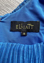 Load image into Gallery viewer, Brand:  Elliatt Circa: 2011/2012 Style: Tailored fit cocktail dress Lined: yes Preloved: yes Colour: peacock Blue Fabric: Polyester Hand wash only Size 8 (Aus) Length 91cms
