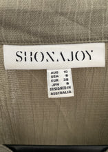 Load image into Gallery viewer, Brand: Shona Joy Circa: 2019 Style: relaxed voluminous fit, with drawstring at waist, mandarin collar, buttoned to waist, balloon sleeves, finishing above the knee Preloved: yes Colour: Olive Fabric: 69% Cupro / 31% Viscose Size 10 (Aus)
