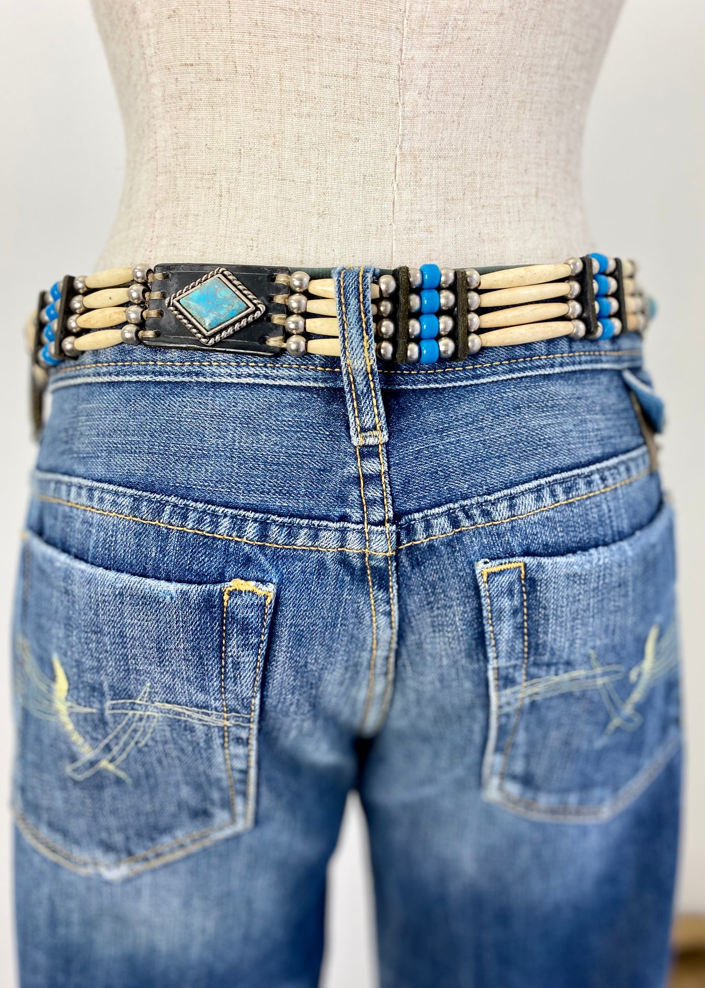 Rock N Roll Wardrobe Bone and Bead Leather Belt - vintage