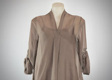 Load image into Gallery viewer, The chic and feminine April Short Top is made in Italian silk blend and comes in 4 rich colours, Latte, Charcoal, Forest and Bordeaux for women over 40. 
