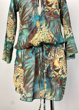 Load image into Gallery viewer, Brand:  Flamingo Sands Circa: 2015 Style: beach top Lined: no Preloved: yes Colour: multi/print Fabric: 100% Polyester Hand wash only Size XS (Aus)
