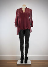 Load image into Gallery viewer, The chic and feminine April Short Top is made in Italian silk blend and comes in 4 rich colours, Latte, Charcoal, Forest and Bordeaux for women over 40. 
