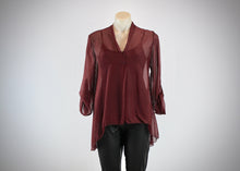 Load image into Gallery viewer, The chic and feminine April Short Top is made in Italian silk blend and comes in 4 rich colours, Latte, Charcoal, Forest and Bordeaux for women over 40. 
