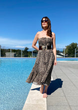 Load image into Gallery viewer, The Kitty Maxi Skirt / Dress will prove to be your ideal holiday outfit - lightweight and versatile, it can be worn many ways, either as a maxi skirt or dress.  The shirred top fits many bust sizes and can be secured further with the halter neck draw string.  Add a wide belt and change the style completely
