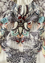 Load image into Gallery viewer, Brand: Harper &amp; Me Circa: 2017? Style: relaxed fit, Preloved: yes lined: yes Colour: white, detailed dream catcher pattern Fabric: 100% Polyester Size 8
