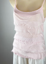 Load image into Gallery viewer, Fashion loves a little romance!  Discover your love for Italian made fashion with the Primadonna Feather Singlet by Jenny Jazz!   This soft raw cut silk is tiered on the front, with a delicate sequin neckline to add a touch of feminine glamour to any outfit. 
