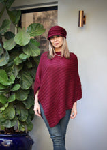 Load image into Gallery viewer, This soft Mohair/acrylic knitted Cap exudes a sassy, bohemian style.  Knitted in a light weight yarn, the pretty knit features a ribbed pattern in a generous slouchy style.  It is sure to keep your pretty head snug, warm and stylish through winter and spring!  Wear it with our Mohair blend Poncho.
