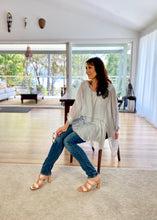 Load image into Gallery viewer, As light as air, made from a delicate Italian silk blend, the Layered Silk Blend top by Jenny Jazz is super elegant, and creates a gorgeous feminine silhouette.  With a combined viscose singlet for cover, your every move is expressed in the soft lightweight silk blend fabric. The sheer winged sleeves are layered across the front and float delicately with the hemline which finishes on the thigh at the front, longer at the back
