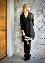 Load image into Gallery viewer, April Long Top this delicate silk blend top is made in Italy.  Beautiful, sophisticated women&#39;s clothing, looking good over 40.
