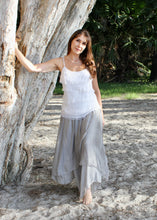 Load image into Gallery viewer, Fashion loves a little romance!  Discover your love for Italian made fashion with the Primadonna Feather Singlet by Jenny Jazz!   This soft raw cut silk is tiered on the front, with a delicate sequin neckline to add a touch of feminine glamour to any outfit. 
