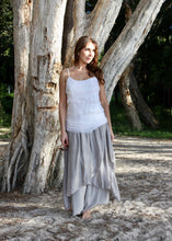 Load image into Gallery viewer,  Discover your love for Italian made fashion with the Primadonna Feather Singlet by Jenny Jazz!   This soft raw cut silk is tiered on the front, in white with a delicate sequin neckline to add a touch of feminine glamour to any outfit. 
