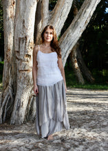 Load image into Gallery viewer,  Discover your love for Italian made fashion with the Primadonna Feather Singlet by Jenny Jazz!   This soft raw cut silk is tiered on the front, in white with a delicate sequin neckline to add a touch of feminine glamour to any outfit. 
