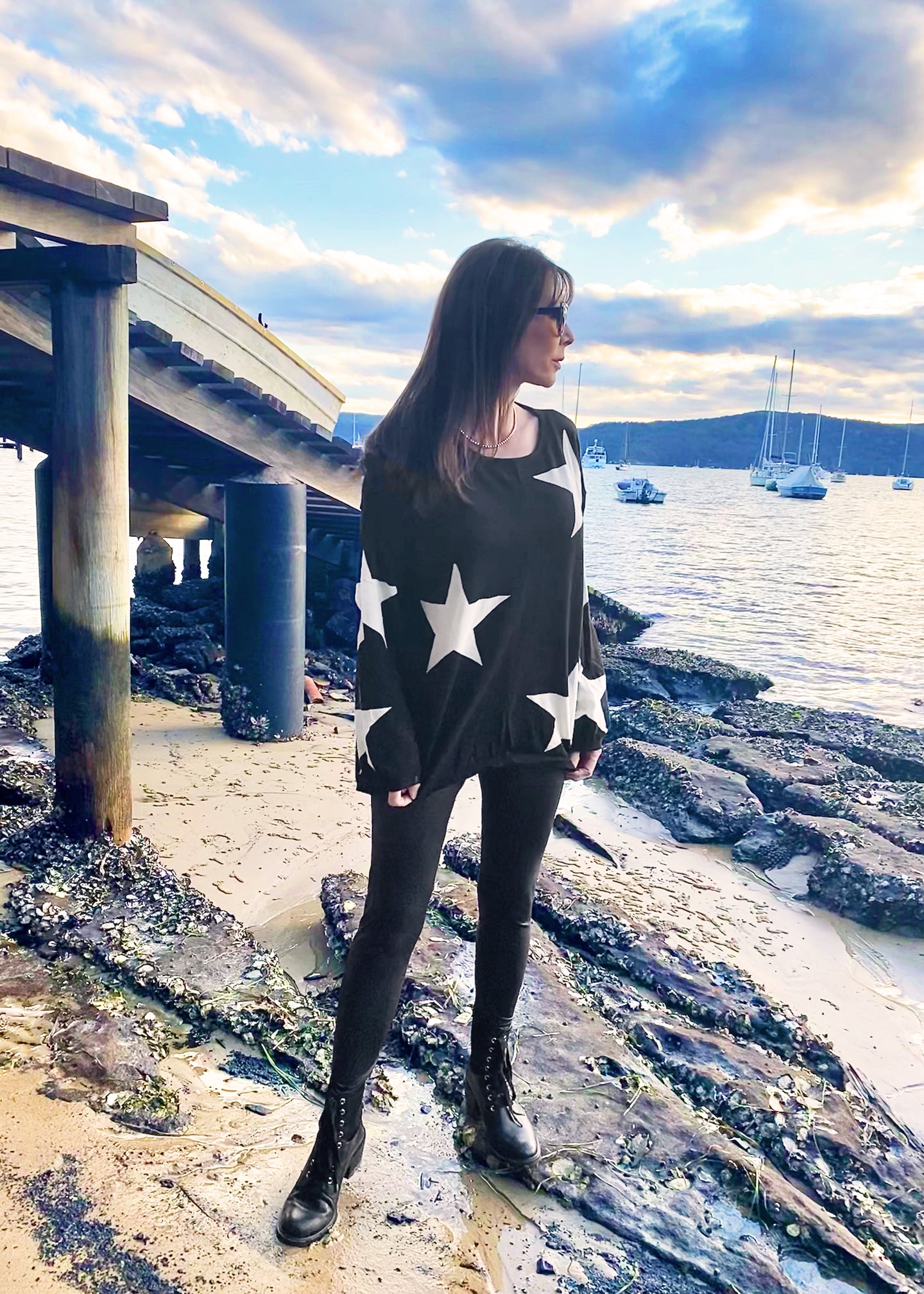 Scarlet Star Knit Top by Annili The Label is a must have weekend winter jumper.  Made from a super soft Rayon mix, this head turning knit will keep you both comfortable and warm.   The wider sleeves add a feminine elegance to this oversized jumper