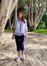 Load image into Gallery viewer, Indulge in this Summer Lace Top  by Jenny Jazz, made in Italy in luxurious 100% Italian silk/viscose with fitted cami underlay.  Loose fitting and light weight, this layered top has a pretty lace boarder detail on the cami, and drapes with soft femininity.  Romantic and elegant, this top can be worn for a special event with silk pants, a skirt or with jeans
