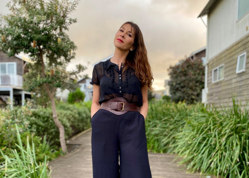 the Babushka Wide Tapered Leather Belt. Wide at the front tapering to fit through the brass buckle with a beautiful hand stamped detail. Made to be worn at the waist but can be worn on the hips (you will need to go up a size). Named after the fabulous Kate Bush song - this belt has some serious 70-80's cred!  Round brass buckle and hand stitching add to the simplicity of this gorgeously thick leather belt. 