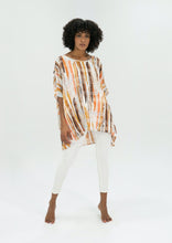 Load image into Gallery viewer, The Basic Top by Caro The Label, is another best seller.   In a gorgeous print of earthy tones that represent the colours of outback Australia.  Crafted from soft 100% Rayon fabric is lightweight and cool, slightly longer at the back and loose flowing, perfect with jeans or leggings, even shorts.  3/4 length wide sleeves create a relaxed but flattering shape that can be dressed up or down, for the beach or the bar!
