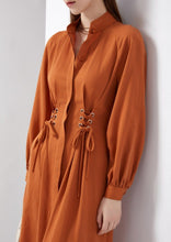 Load image into Gallery viewer, Another stunning and luxurious dress by GDS, the Aiden Tie Waist Dress is crafted of a rich Tencel/linen blend, a mid-weight fabric with a beautiful soft sheen and touch. Featuring an adjustable corset inspired string tie at the front which creates an exceptionally flattering shape.  The fabric falls beautifully with soft, graceful movement.  With a sophisticated mandarin collar, hidden buttons and soft pleats at the front, this beautifully tailored dress is designed to create a gorgeous silhouette.
