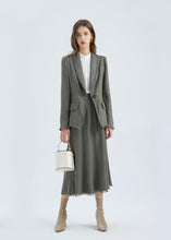 Load image into Gallery viewer, a relaxed blazer-style jacket, in a beautiful Linen blend fabric, GDS design principles reflect a mix between business and casual fashion, with a feminine and elevated approach to clothing in high-quality materials.  The Ada jacket cuts a flattering figure, a cinched waist with a matching belt and single large button.  The collar, hem, pockets and cuffs are frayed at the edges, which adds a bohemian touch to a timeless silhouette.
